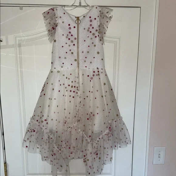 Girls' White Dress with Pink and Gold Polka Dots